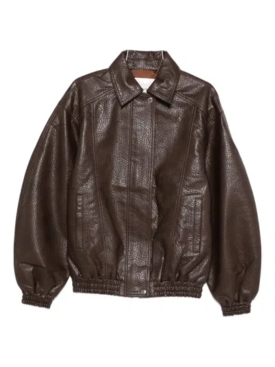 The Frankie Shop Prescott Grained Faux Leather Jacket In Brown