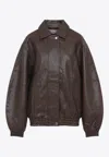 The Frankie Shop Brown Prescott Grained Faux Leather Jacket In Brown