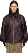 The Frankie Shop Viper Oversized Leather Jacket In Brown