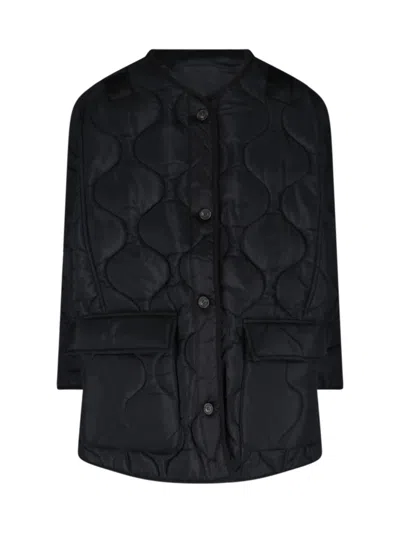 The Frankie Shop Quilted Black Teddy Jacket With Curved Hem