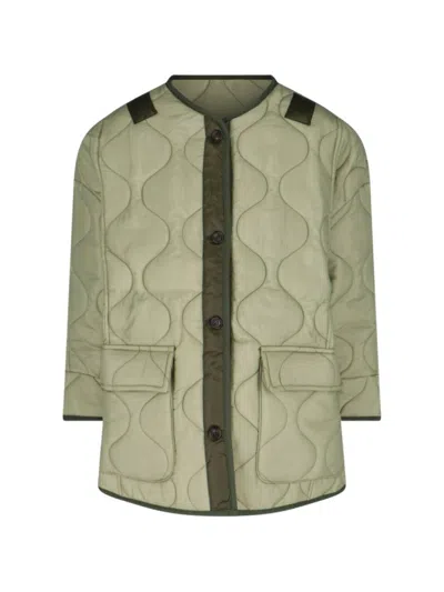 The Frankie Shop Quilted Teddy Jacket With Button Closure And Side Pockets In Green