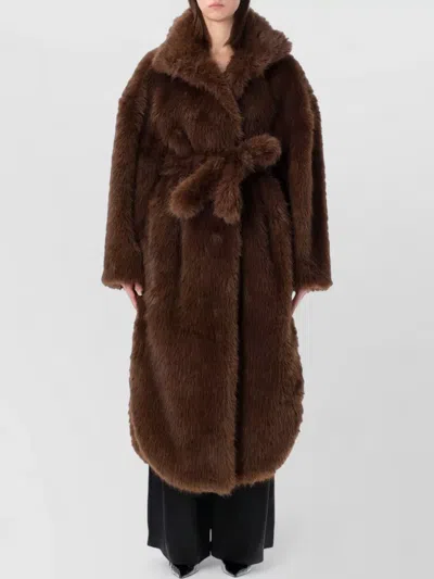 The Frankie Shop Ravello Belted Eco Fur Long Coat In Brown