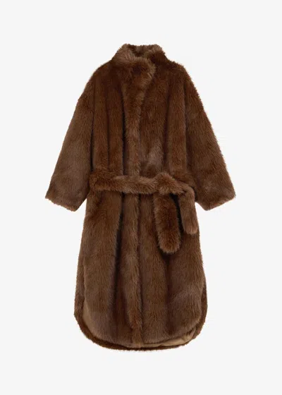 The Frankie Shop Ravello Faux Fur Robe Jacket In Brown