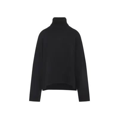 The Frankie Shop Relaxed Fit Turtleneck Sweater In Wool-cotton Blend In Black