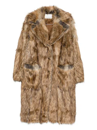The Frankie Shop Rella Faux Fur Coat In Brown