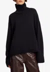 The Frankie Shop Rhea Trapeze Wool And Cotton-blend Turtleneck Sweater In Black