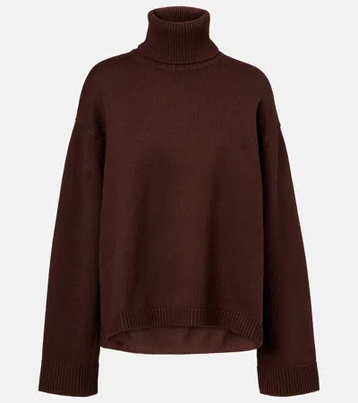 The Frankie Shop Rhea Wool And Cotton Turtleneck Jumper In Brown
