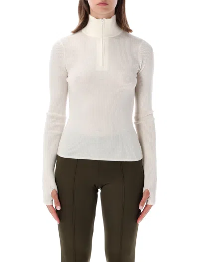 The Frankie Shop Ribbed Knit Quarter-zip Slim-fit Sweater In Bianco