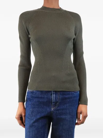 Pre-owned The Frankie Shop Ribbed-knit Roll-neck Sweater In Green