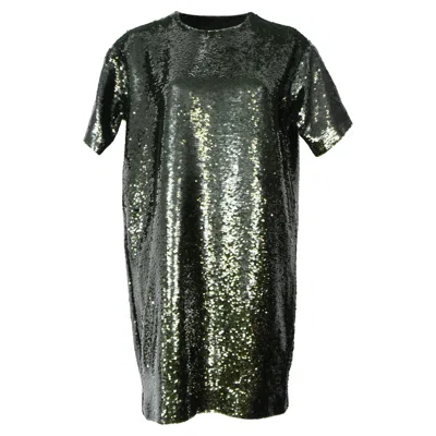 The Frankie Shop Riley Mini T-shirt Dress In Green Sequin In Gray