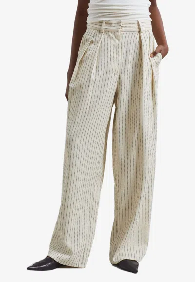 The Frankie Shop Ripley Pinstriped Wide-leg Trousers In Beige