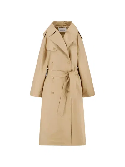 The Frankie Shop Riva Double-breasted Trench Coat In Brown