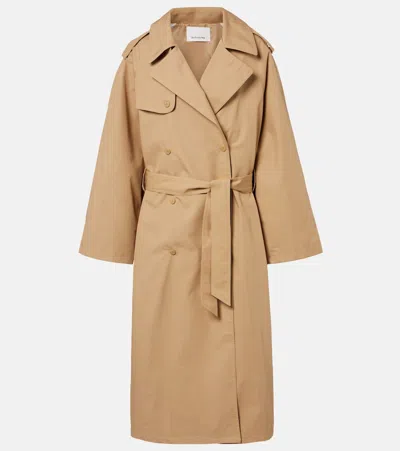 The Frankie Shop Riva Oversized Cotton Trench Coat In Brown