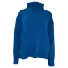 The Frankie Shop Roll Neck Sweater In Blue Merino Wool In Blue
