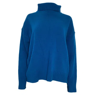 The Frankie Shop Roll Neck Sweater In Blue Merino Wool