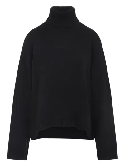 The Frankie Shop Black Wool Rhea Trapeze Turtleneck Pullover In Blue