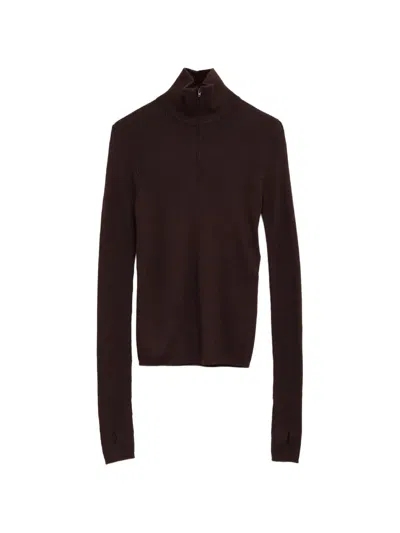 The Frankie Shop Sade Half-zip Ribbed-knit Sweater In Burgundy