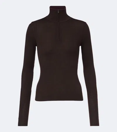 The Frankie Shop Sade Ribbed-knit Wool And Silk Half-zip Sweater In Brown