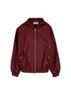 The Frankie Shop Oversized Faux Leather Bomber Jacket With Puff Sleeves In Red