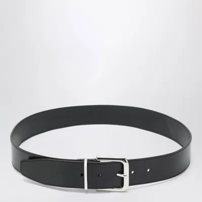 The Frankie Shop Sarno Belt In Smooth Black Leather With Silver Buckle