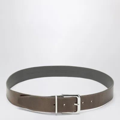 The Frankie Shop Sarno Belt In Smooth Olive Leather With Silver Buckle In Brown