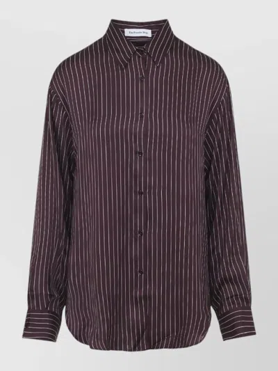 The Frankie Shop Satin Fluid Shirt Collared Neck Stripes Long Sleeves In Purple