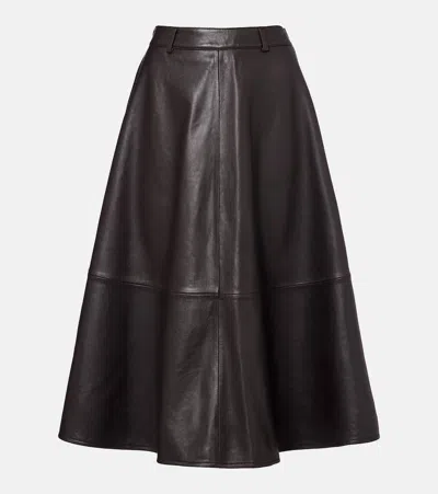 The Frankie Shop Savil Leather Midi Skirt In Brown
