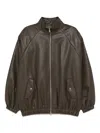 The Frankie Shop Oversized Faux Leather Bomber Jacket With Puff Sleeves In Brown