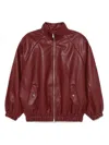 The Frankie Shop Oversized Faux Leather Bomber Jacket With Puff Sleeves In Red