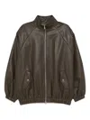 The Frankie Shop Oversized Faux Leather Bomber Jacket With Puff Sleeves In Brown