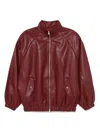 The Frankie Shop Oversized Faux Leather Bomber Jacket With Puff Sleeves In Red
