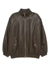 The Frankie Shop Oversized Faux Leather Bomber Jacket With Puff Sleeves In Brown