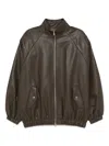 The Frankie Shop Oversized Faux Leather Bomber Jacket With Puff Sleeves In Brown