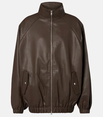 The Frankie Shop Senta Faux Leather Bomber Jacket In Brown