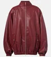 The Frankie Shop Oversized Faux Leather Bomber Jacket With Puff Sleeves In Burgundy