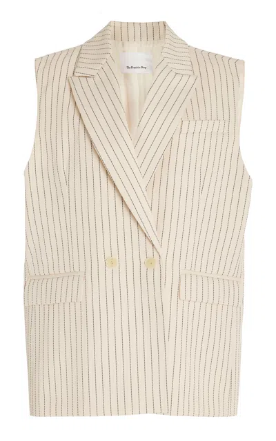 The Frankie Shop Shane Pinstriped-twill Double-breasted Vest In Neutral