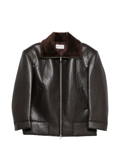 The Frankie Shop Shearling-collar Faux-leather Jacket In Brown