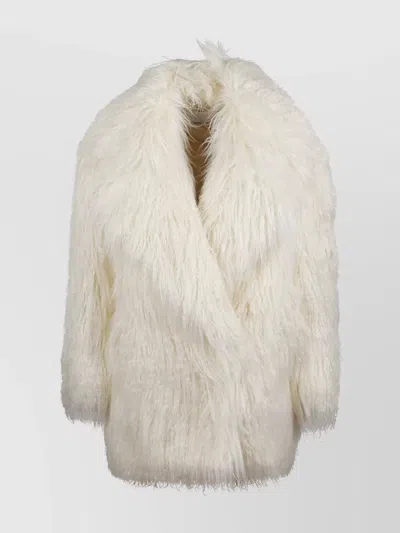 The Frankie Shop Short Coat With Faux Fur Texture In White