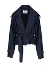 The Frankie Shop Waist Belted Jacket With Epaulettes And Lapels In Blue