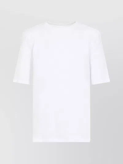The Frankie Shop Short Sleeve Crew Neck Padded Shoulder Top In White