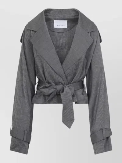 The Frankie Shop Short Trench Jacket Belted Waist Epaulettes In Gray