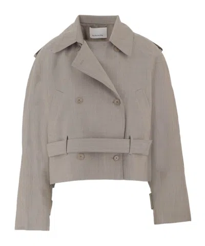 The Frankie Shop Short Wool Coat With Waist Belt In Gray