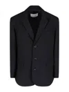 The Frankie Shop Single-breasted Black Blazer With Classic Lapels In Blue