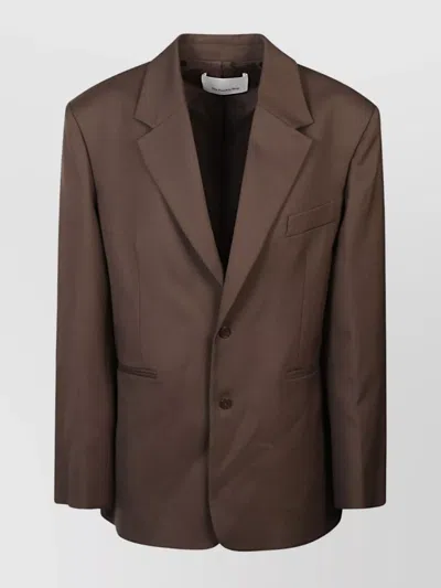 The Frankie Shop Single-breasted Long Sleeve Wrap Blazer In Brown