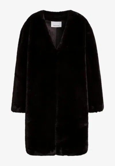 The Frankie Shop Single-breasted Faux-fur Coat In Brown