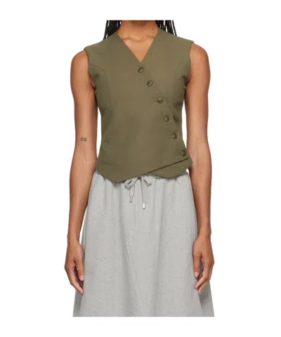 The Frankie Shop Sleeveless Button-fastening Top In Green