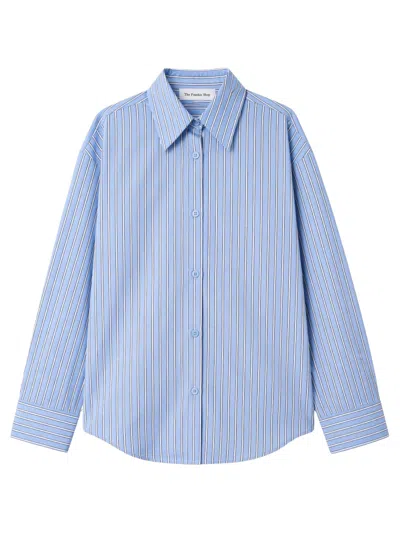 The Frankie Shop Soft Button-down Shirt With Curved Hem In Blue