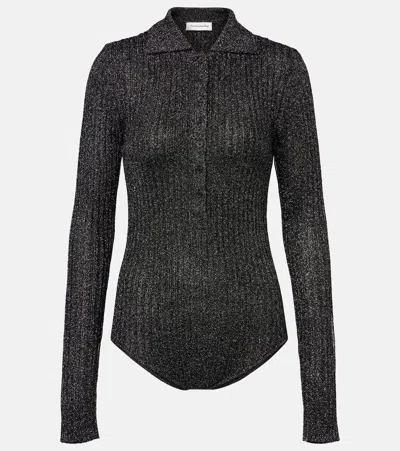 The Frankie Shop Solana Knitted Lamé Bodysuit In Black