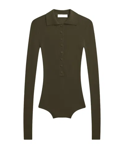 The Frankie Shop Solana Polo Bodysuit - Khaki