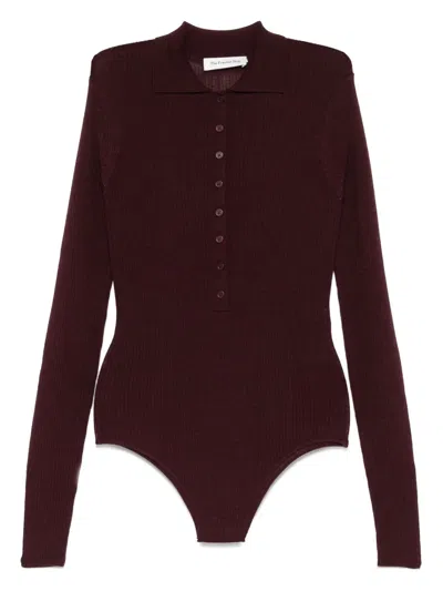 The Frankie Shop Solana Polo Bodysuit In Brown